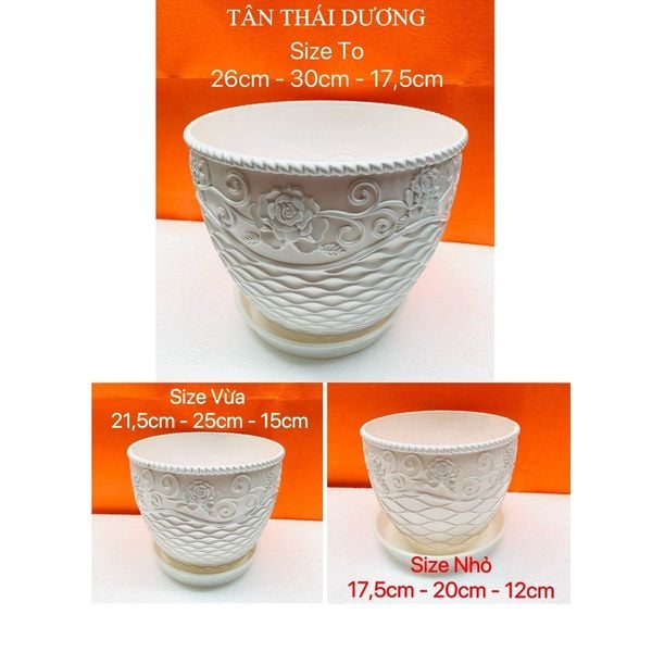 (Loại dày)Chậu trồng cây - Chậu trồng cây tròn, hoạ tiết hoa hồng mắt lưới - Chậu trồng cây nhựa giả sứ - Chậu trồng hoa