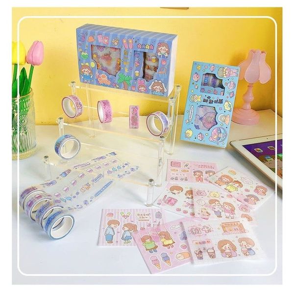 Hộp sticker và băng keo dán trang trí hoạ tiết hoạt hình dễ thương