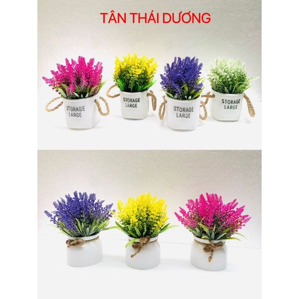 Chậu hoa - Chậu hoa oải hương có quai cao cấp - Chậu hoa giả để bàn, Decor trang trí cực đẹp