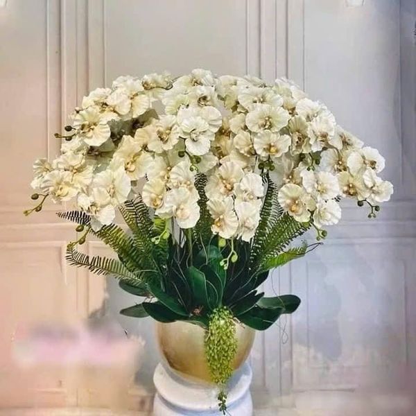 HOA GIẢ , Cành hoa lan hồ điệp giả , bằng cao su ,1 nhánh có 5 bông cánh xoăn - Decor Trang trí nhà cửa cực sang trọng
