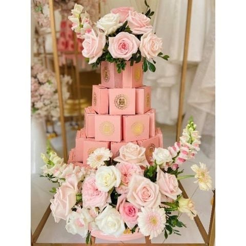 Hộp đựng bánh cốm, Vỏ Hộp bánh phu thê - in chữ Wedding - Mặt trước in nhũ cực đẹp