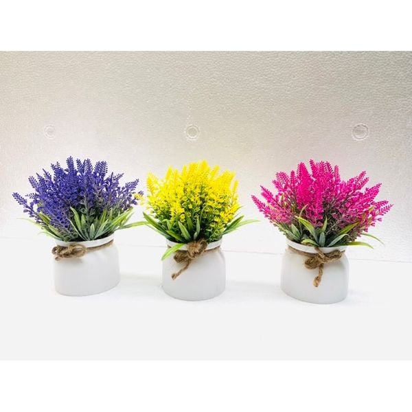 Chậu hoa - Chậu hoa oải hương có quai cao cấp - Chậu hoa giả để bàn, Decor trang trí cực đẹp