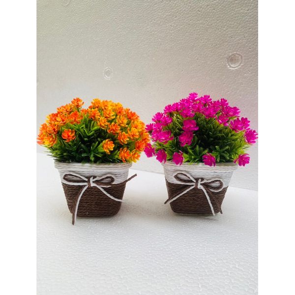 Chậu hoa - Chậu hoa tú cầu thắt nơ - Chậu hoa giả để bàn, Decor trang trí nhà cửa