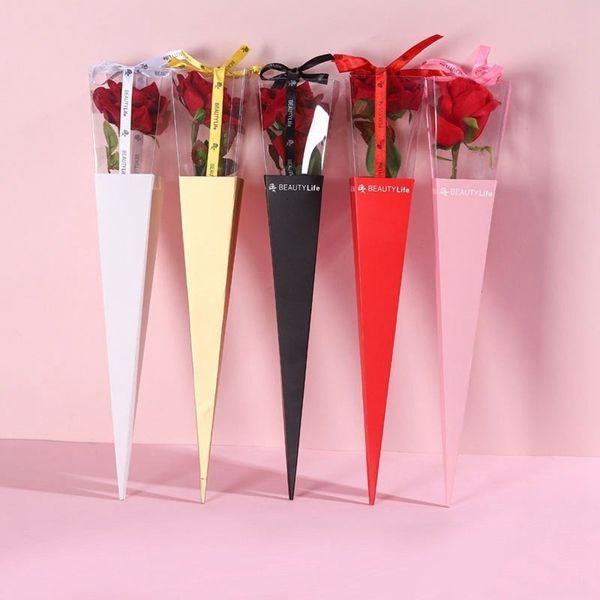 Túi đựng hoa 1 bông , sét gồm hộp giấy , 1 miếng mika , ruy băng sz 40.5*7cm