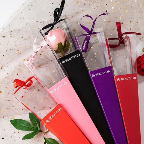 Túi đựng hoa 1 bông , sét gồm hộp giấy , 1 miếng mika , ruy băng sz 40.5*7cm