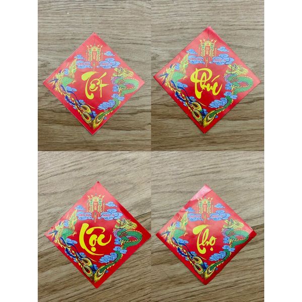 Set 10 tem chữ Tết - Dán bánh trưng, dưa hấu - Trang trí đồ Tết