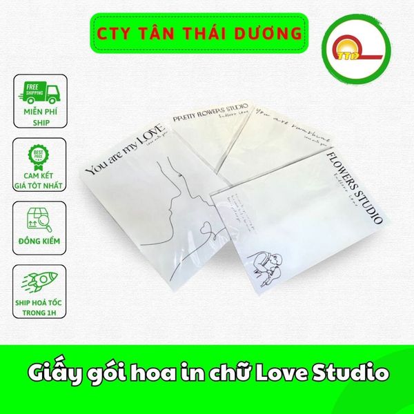Giấy gói hoa in chữ Love Studio khổ nhỏ 30x45cm