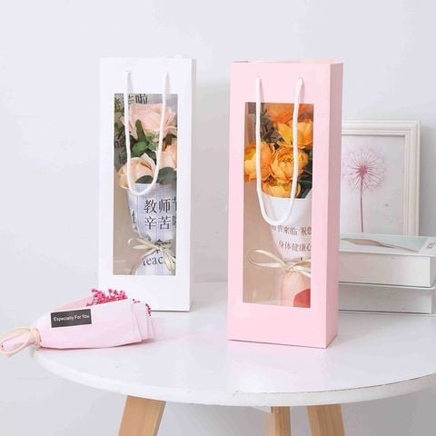 Túi giấy đựng quà mặt mika trong suốt - ,túi giấy đựng hoa mặt mica trong suốt    hàng đẹp 13*34cm*8.5cm