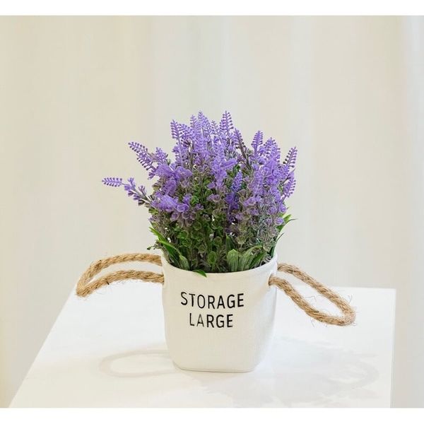 Chậu hoa - Chậu hoa oải hương có quai cao cấp - Chậu hoa giả để bàn, Decor trang trí cực đẹp