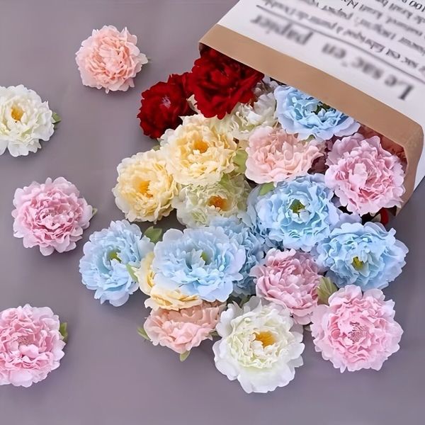 HOA GIẢ , Đầu bông hoa Mẫu Đơn kép - Đầu bông Mẫu Đơn lụa , trang trí giỏ quà, tháp oản - Decor loại đẹp