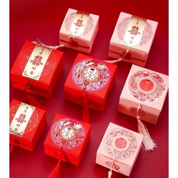 Vỏ hộp bánh , in hình rồng phượng - vỏ hộp bánh , đựng bánh phu thê - Decor tráp cưới hỏi