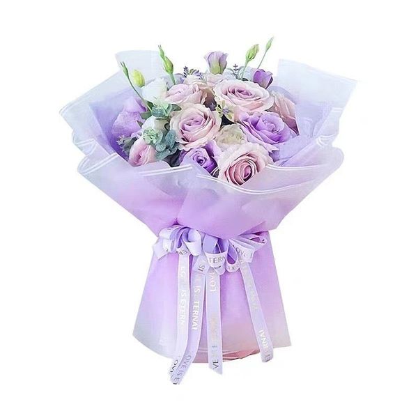 Giấy Gói Hoa - Tập 20 Tờ Giấy Gói Hoa Bóng Mờ Viền Sọc Trắng Hiện Đại, Sang Trọng