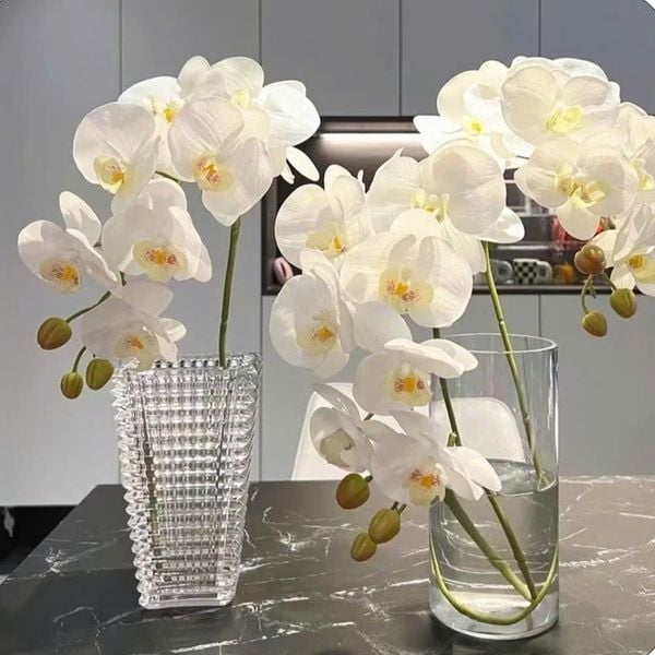 HOA GIẢ , Cành hoa lan hồ điệp giả , bằng cao su ,1 nhánh có 5 bông cánh xoăn - Decor Trang trí nhà cửa cực sang trọng