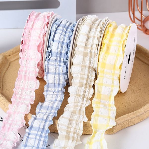 Ruy băng vải xốp - viền sóng- hoạ tiết kẻ - duy băng vải xốp - viền bèo- bản 2,5cm và 4cm