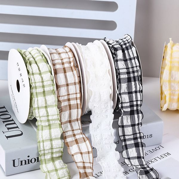Ruy băng vải xốp - viền sóng- hoạ tiết kẻ - duy băng vải xốp - viền bèo- bản 2,5cm và 4cm