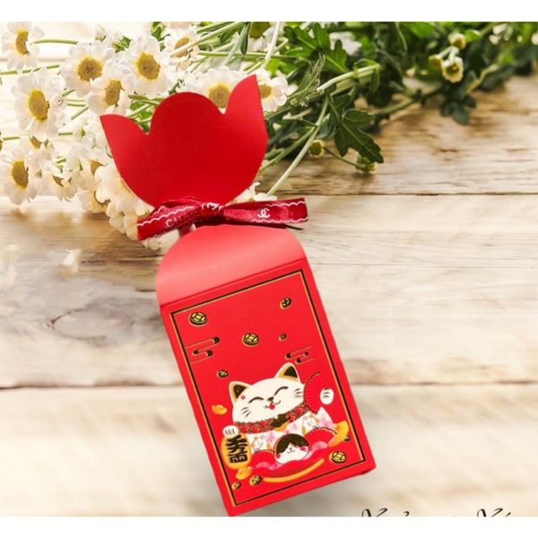 Vỏ Hộp Kẹo Nơ .Vỏ Hộp Mèo Thần Tài . Đựng Bánh Kẹo . Trang Trí Hộp Quà Tết Sang Trọng