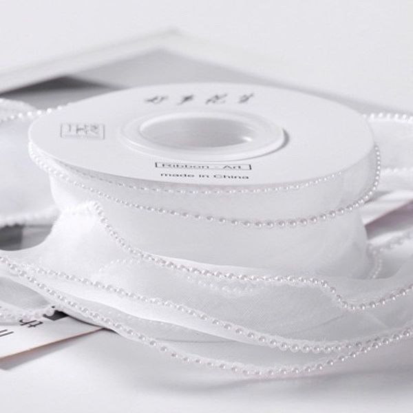 Ruy băng Voan Sóng Viền Ngọc Hàn Quốc Loại Đẹp bản 4Cm