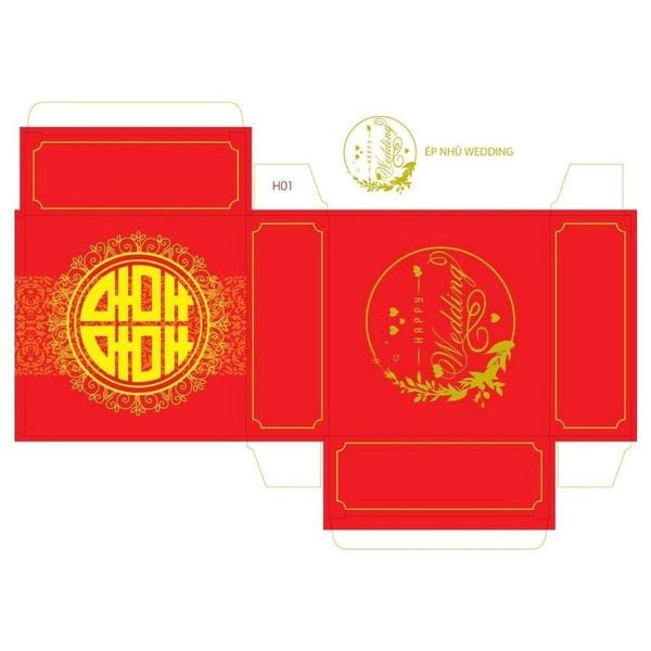 Hộp đựng bánh cốm, Vỏ Hộp bánh phu thê - in chữ Wedding - Mặt trước in nhũ cực đẹp