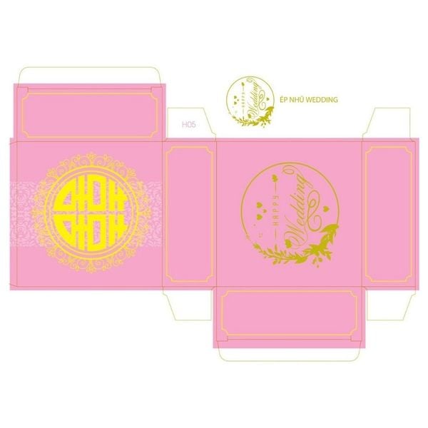 Hộp đựng bánh cốm, Vỏ Hộp bánh phu thê - in chữ Wedding - Mặt trước in nhũ cực đẹp