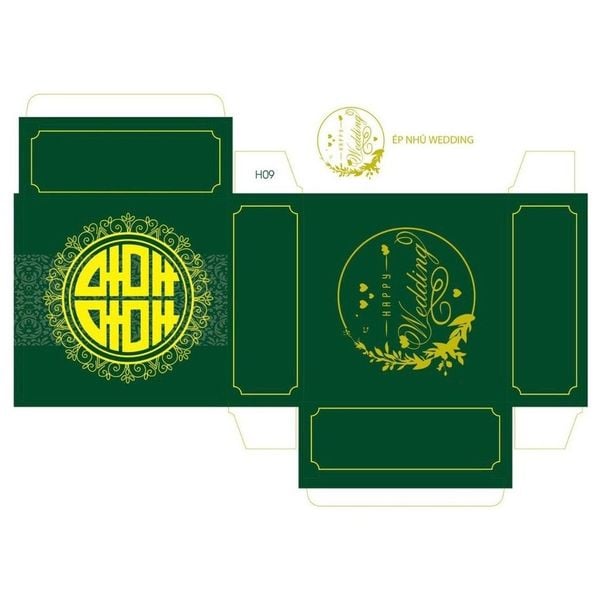 Hộp đựng bánh cốm, Vỏ Hộp bánh phu thê - in chữ Wedding - Mặt trước in nhũ cực đẹp