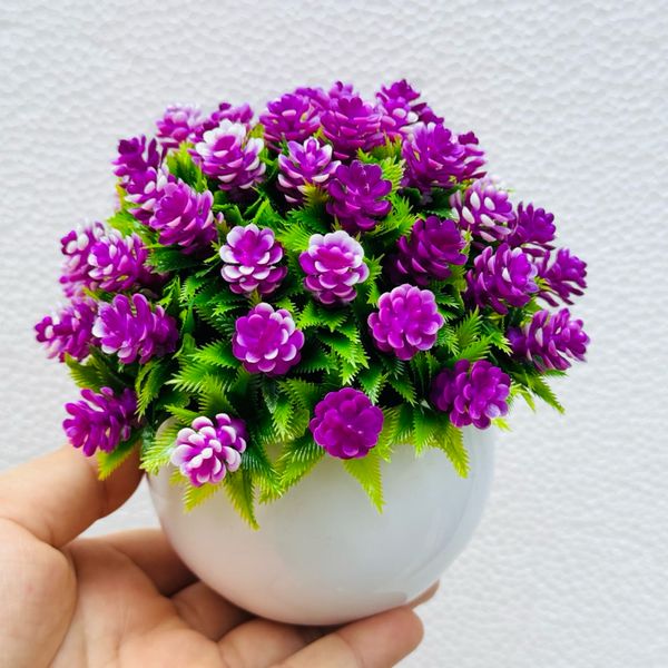 Hoa giả - Chậu hoa baby tròn nhỏ để bàn - Decor trang trí siêu xinh