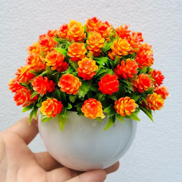 Hoa giả - Chậu hoa baby tròn nhỏ để bàn - Decor trang trí siêu xinh