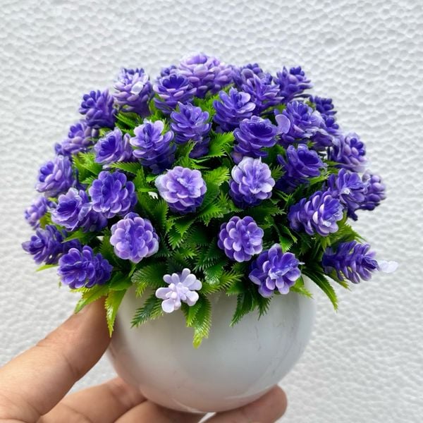 Hoa giả - Chậu hoa baby tròn nhỏ để bàn - Decor trang trí siêu xinh