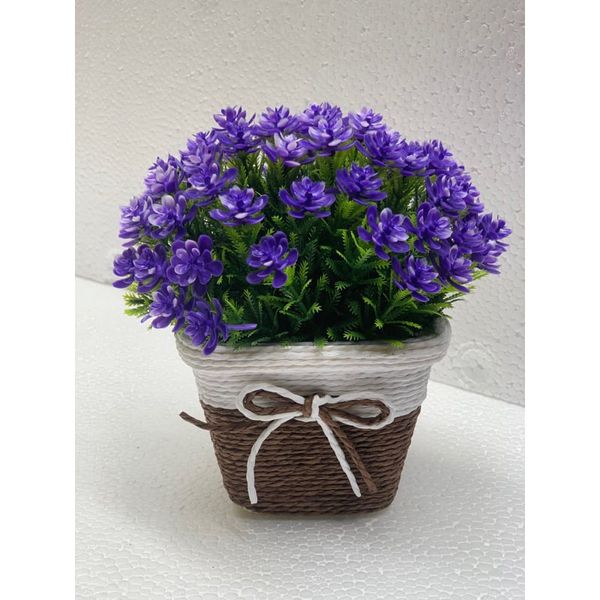 Chậu hoa - Chậu hoa tú cầu thắt nơ - Chậu hoa giả để bàn, Decor trang trí nhà cửa