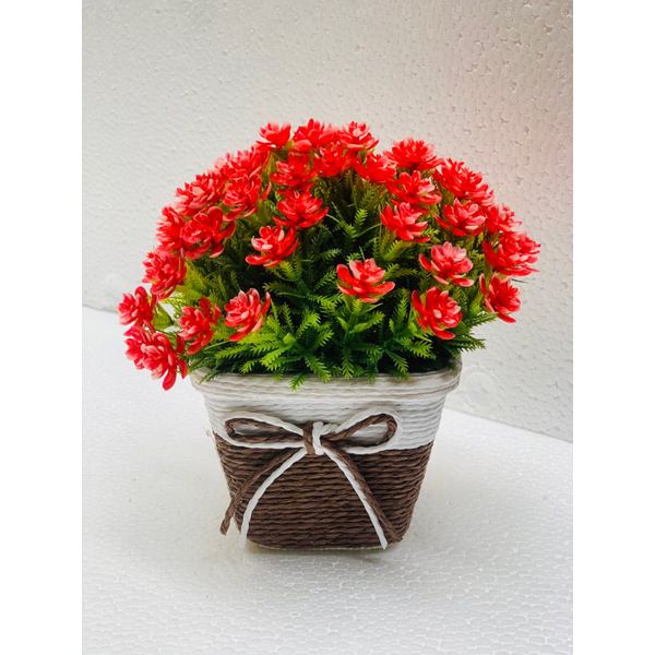 Chậu hoa - Chậu hoa tú cầu thắt nơ - Chậu hoa giả để bàn, Decor trang trí nhà cửa
