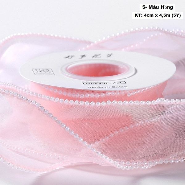 Ruy băng Voan Sóng Viền Ngọc Hàn Quốc Loại Đẹp bản 4Cm