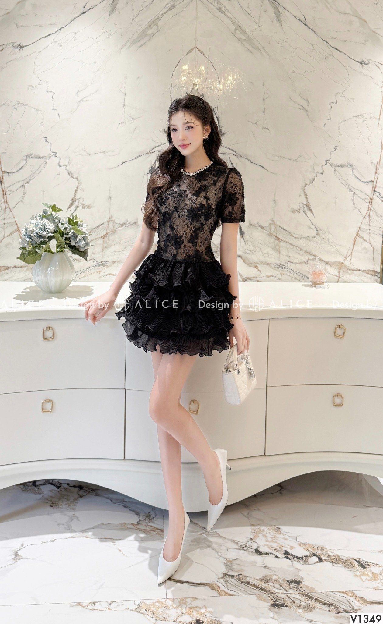  Váy Chất Ren Cao Cấp Phối Tơ Dập Li V1349 
