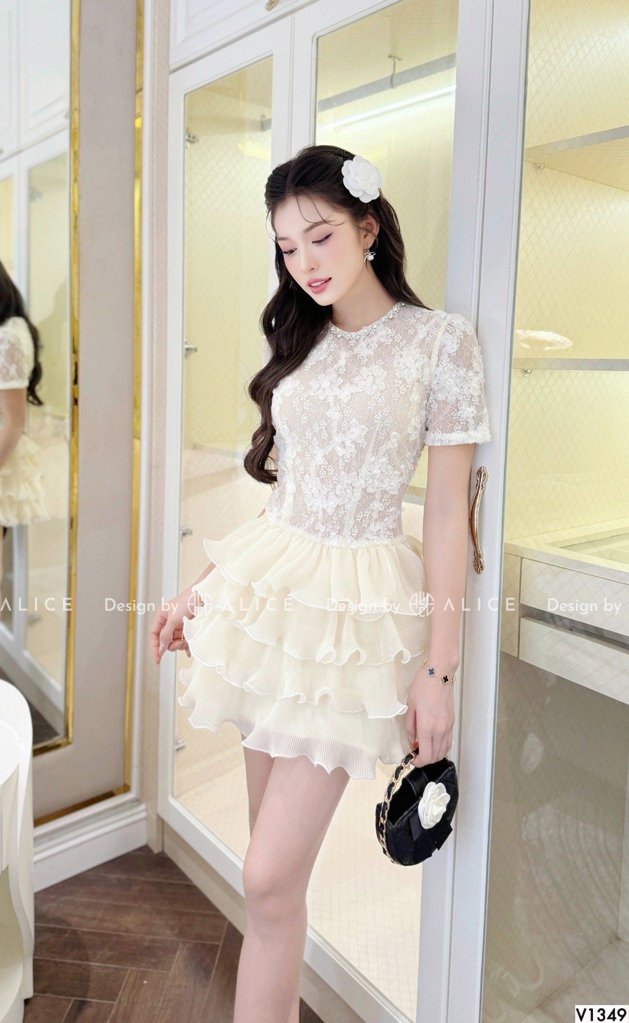  Váy Chất Ren Cao Cấp Phối Tơ Dập Li V1349 