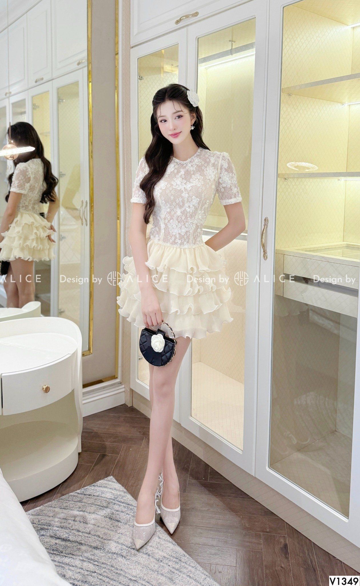  Váy Chất Ren Cao Cấp Phối Tơ Dập Li V1349 