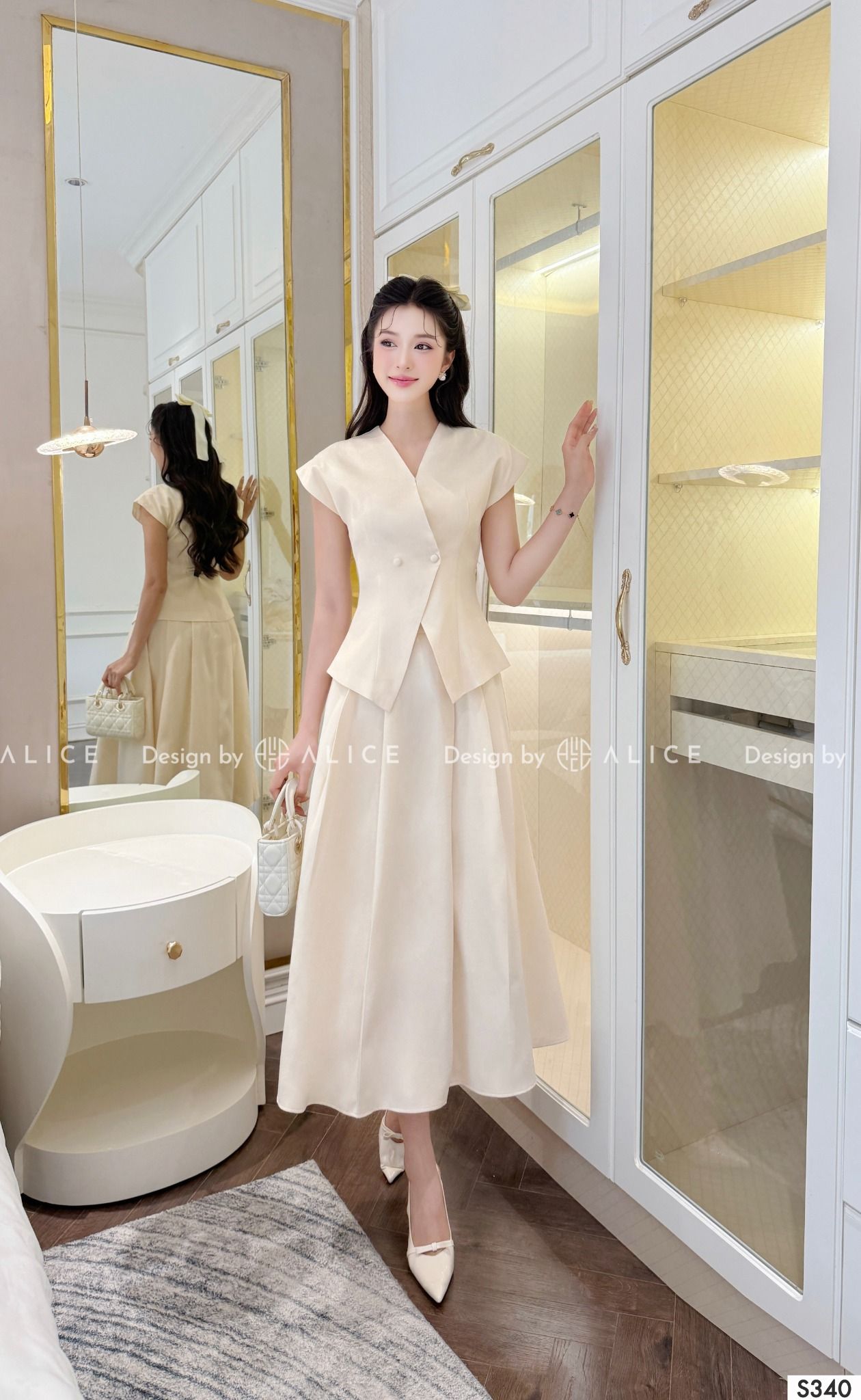  Set Áo Sơ Mi Tay Hến Phối Chân Váy Dáng Xòe S340 
