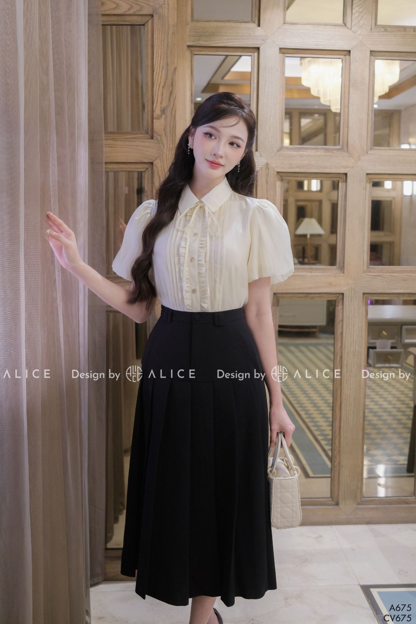  Set Áo Sơ Mi Cổ Đức Kèm Chân Váy Dáng Dài S675 