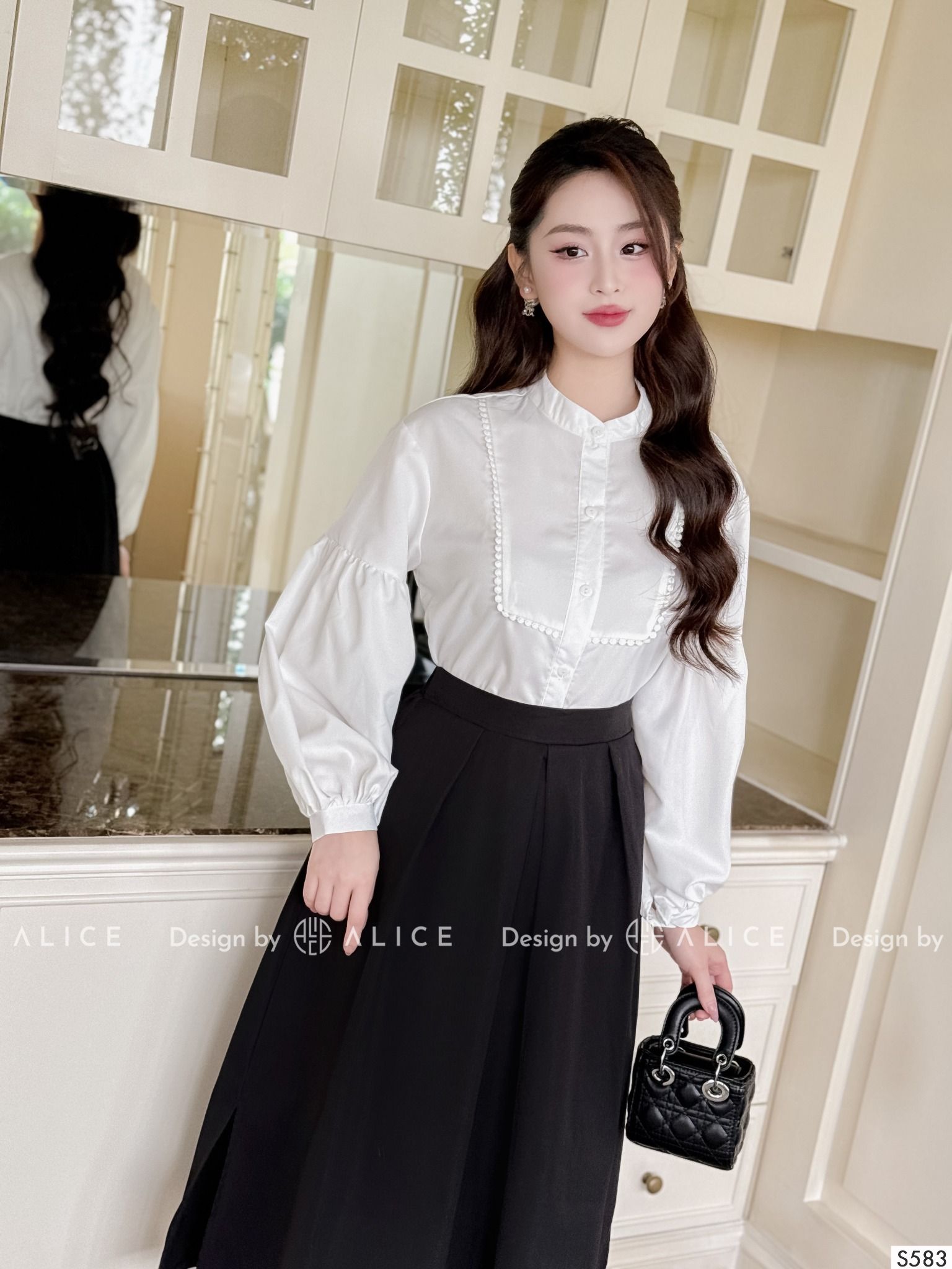  Set Áo Sơ Phối Chân Váy Dài Công Sở S583 