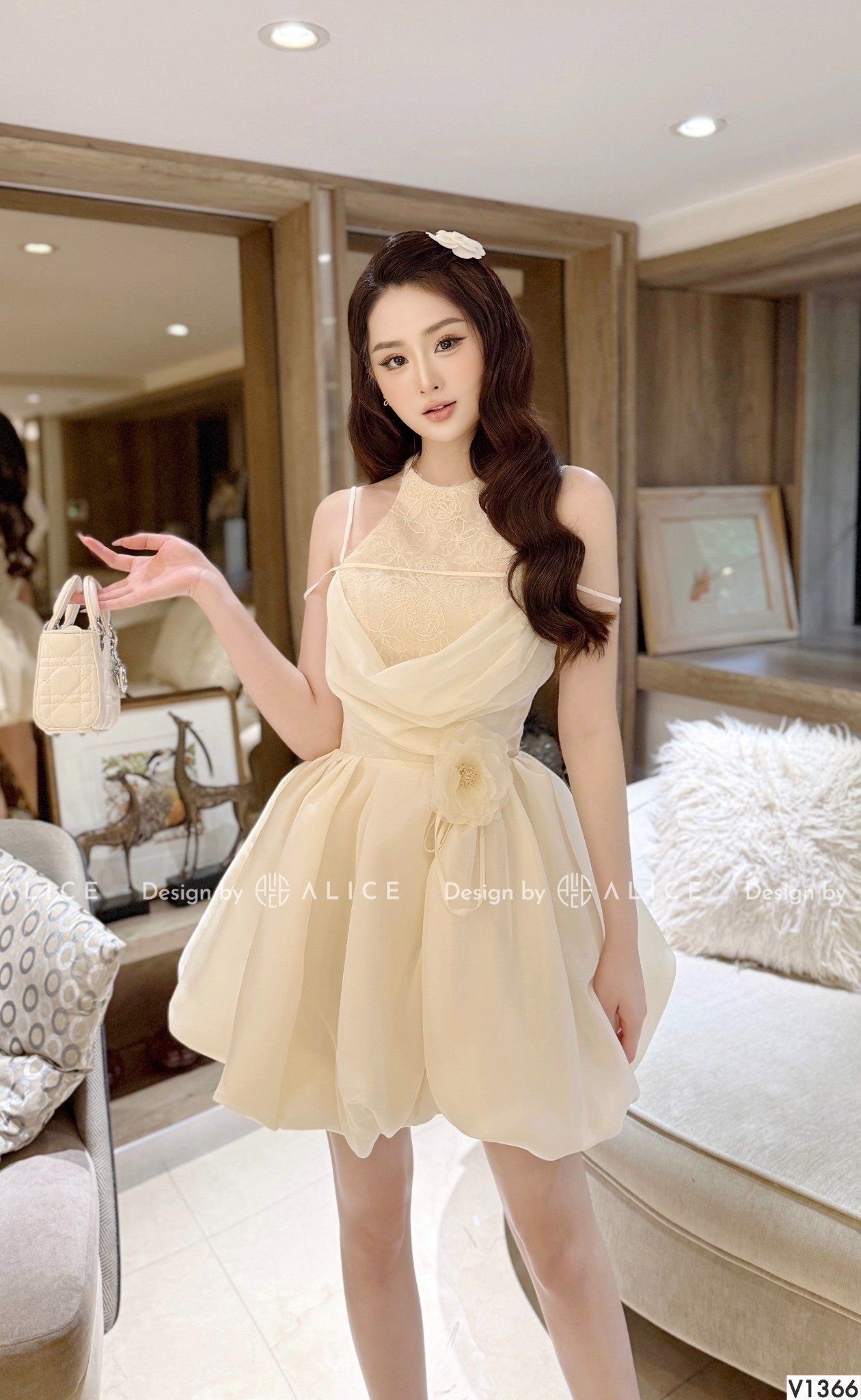  Váy Chất Ren 3D Phối Tơ Óng Hàn Cao Cấp Kèm Dây Hoa Eo V1366 
