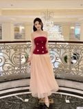  Váy Chất Chéo Rubi Phối Lưới V1295 