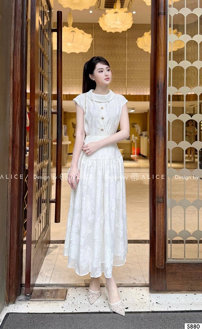  Set Váy Áo Chất Tơ Hoa Nổi Cao Cấp Lót Lụa S880 