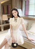  Váy Chất Tơ Bọt Chấm Bi Lót Lụa, Cổ Đính Đá, Kèm Nơ V1369 