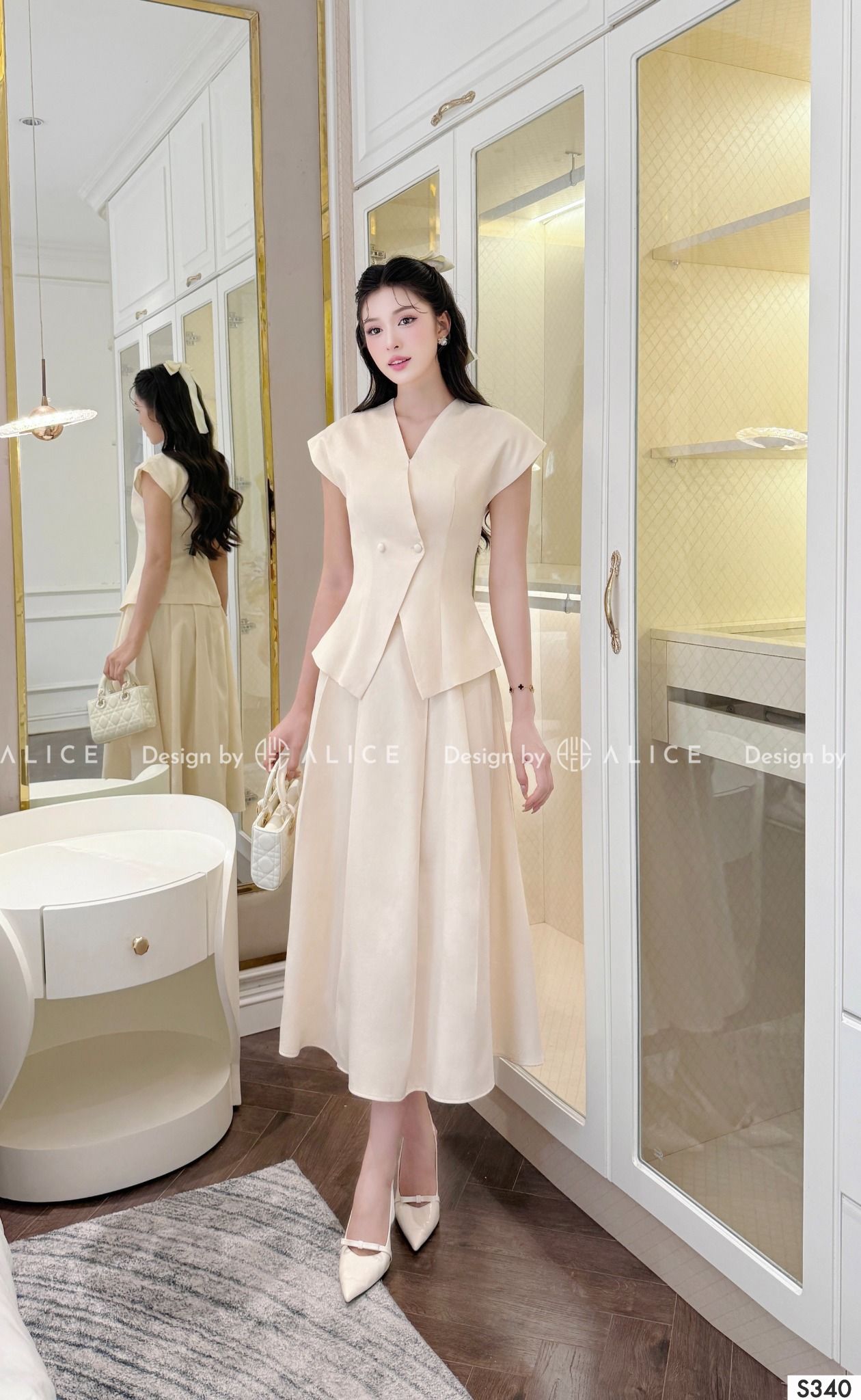  Set Áo Sơ Mi Tay Hến Phối Chân Váy Dáng Xòe S340 
