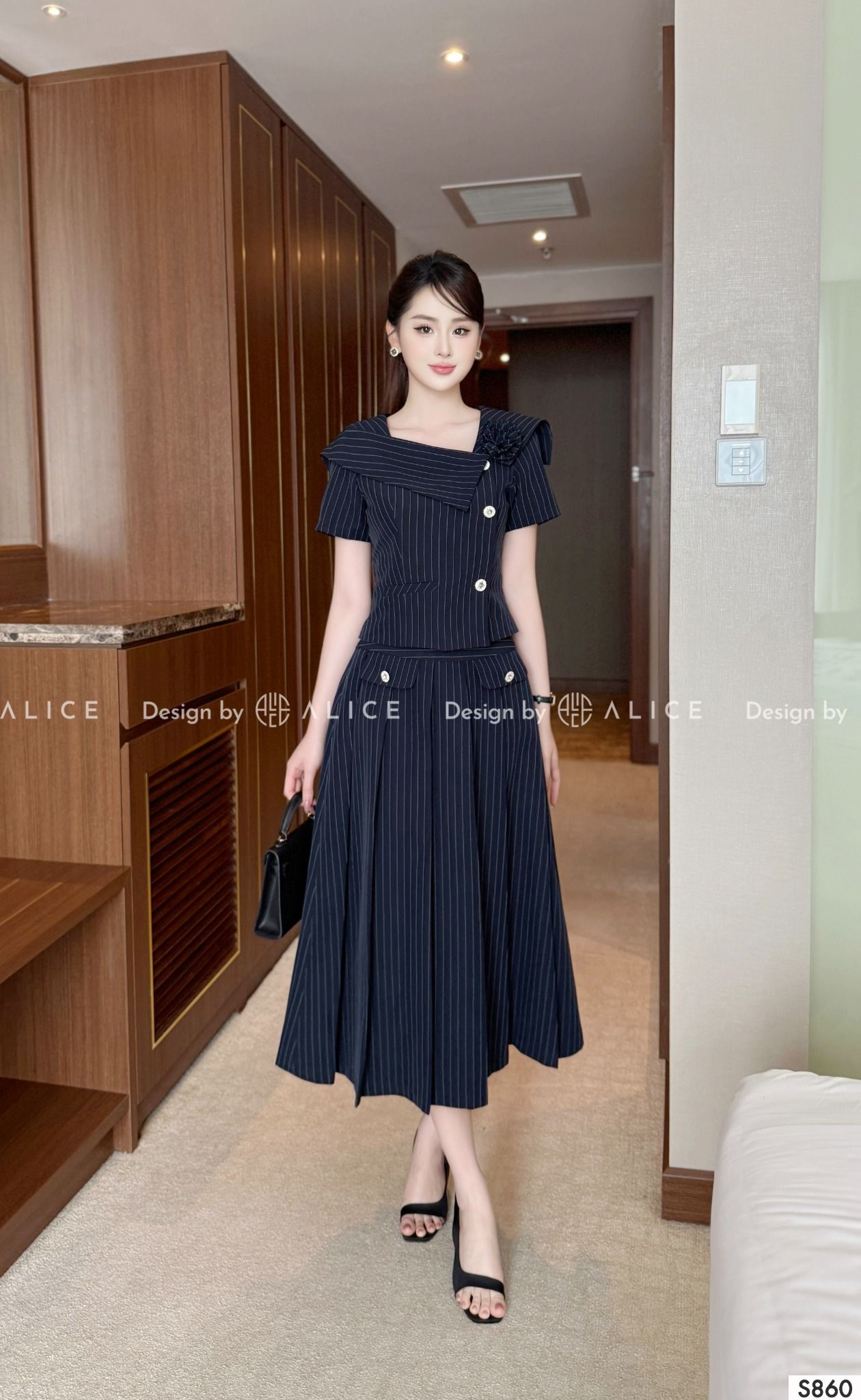  Set Áo Chân Váy Chất Tuytsi Kẻ Cao Cấp S860 