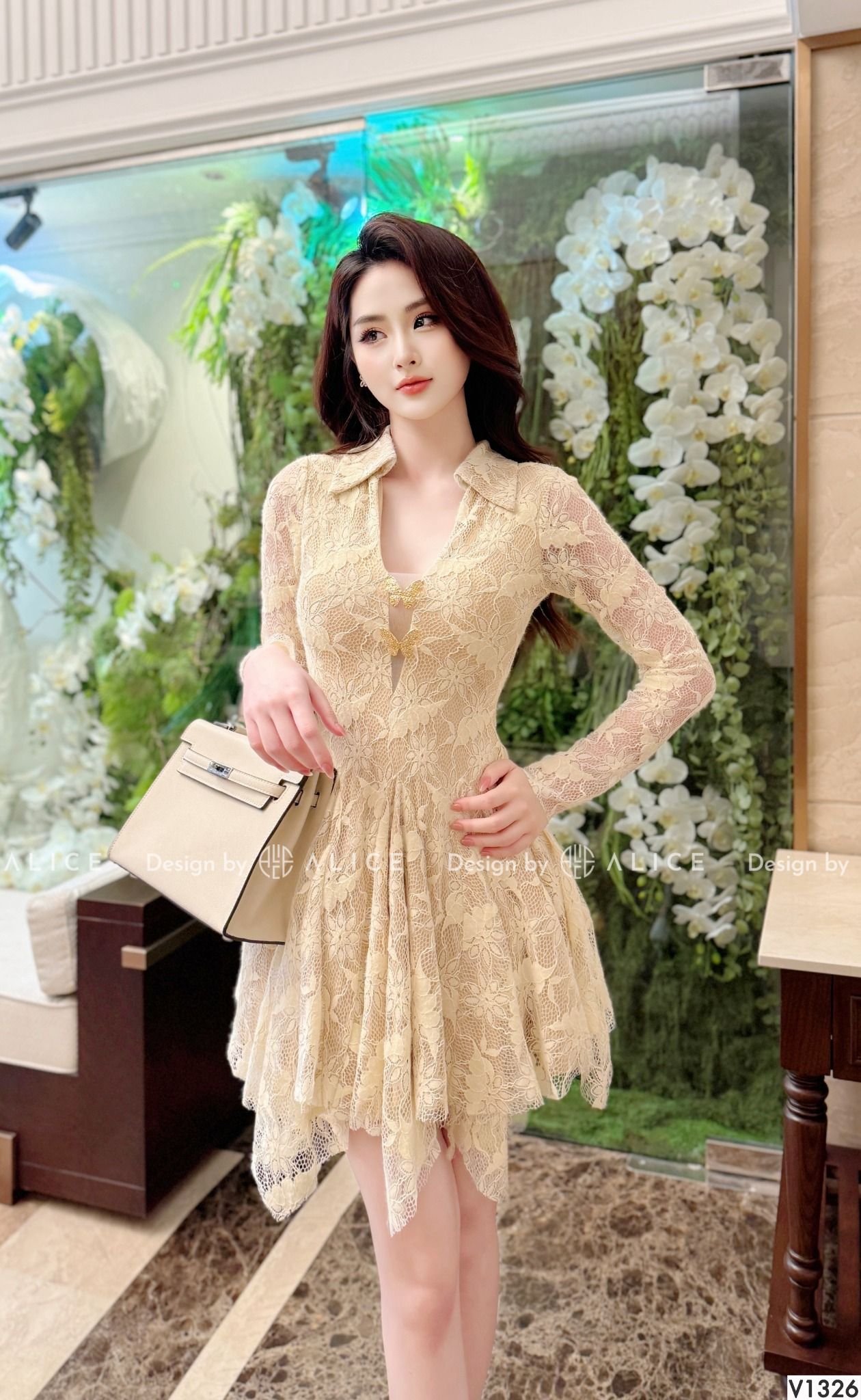  Váy Ren Xếp Ly Sang Chảnh V1326 