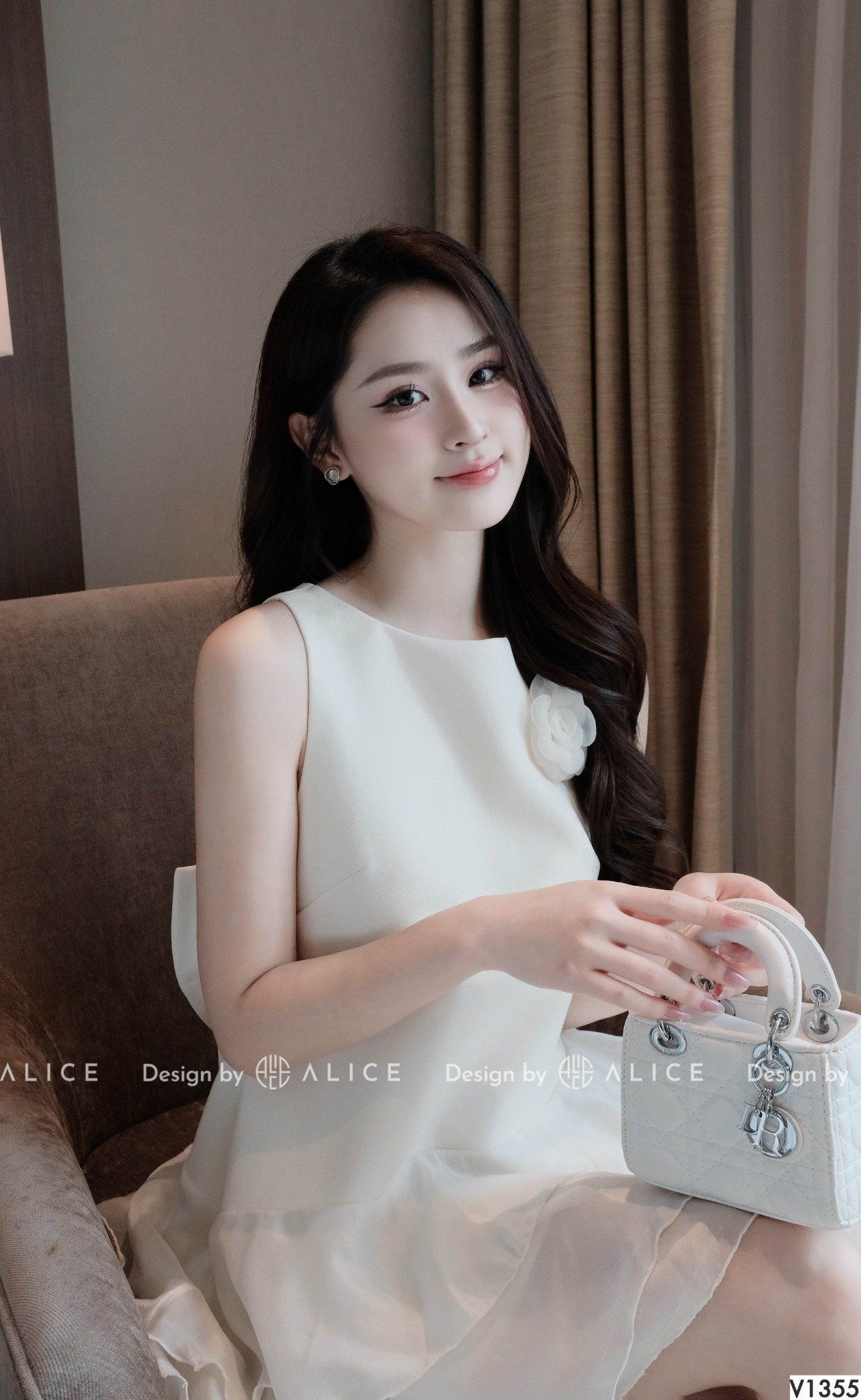  Váy Chất Chéo Rubi Phối Tơ Óng Hàn Kèm Hoa V1355 