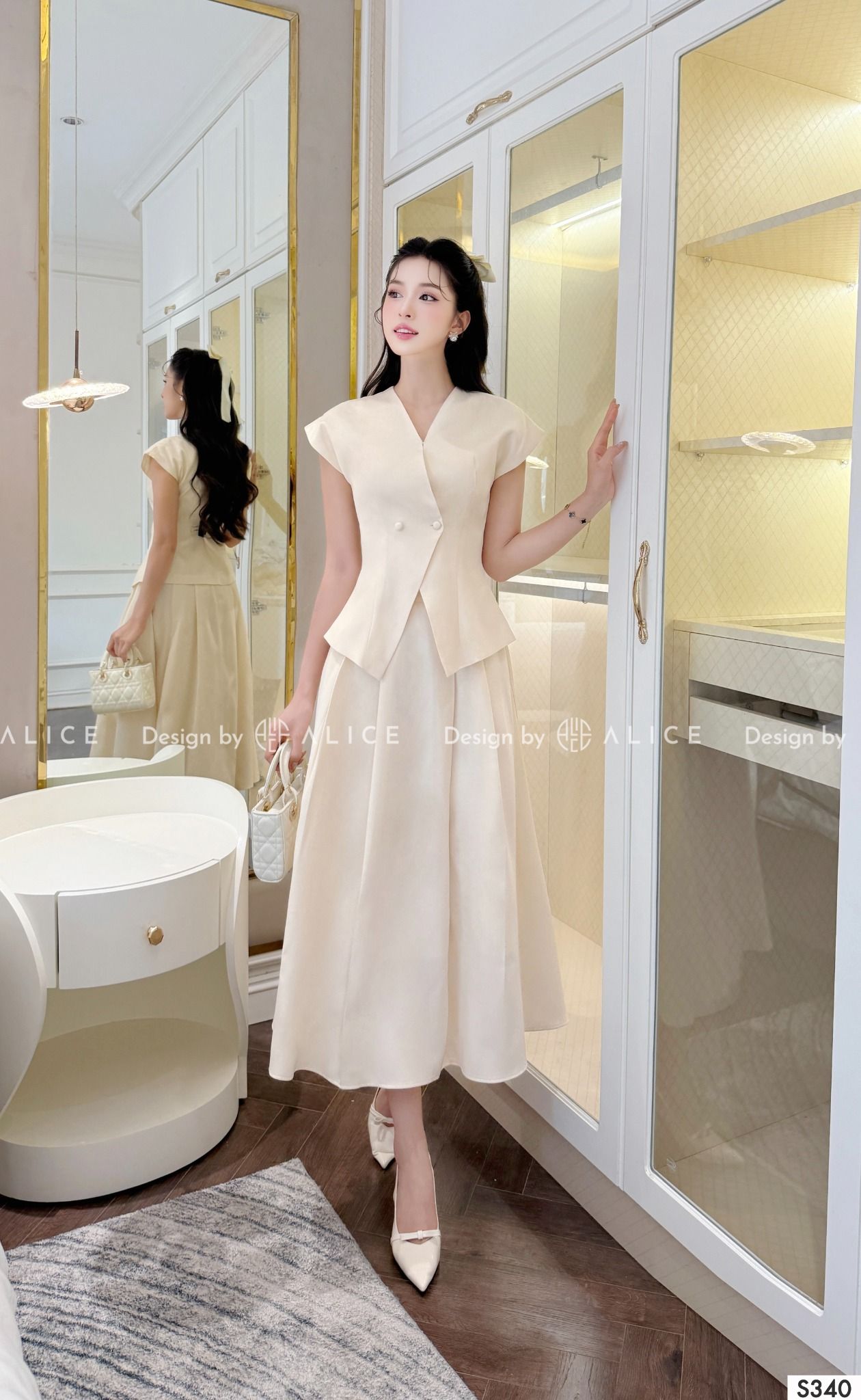  Set Áo Sơ Mi Tay Hến Phối Chân Váy Dáng Xòe S340 
