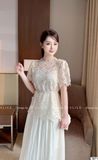  Set Áo Chất Ren Chân Váy Chất Tơ Nhăn S871 