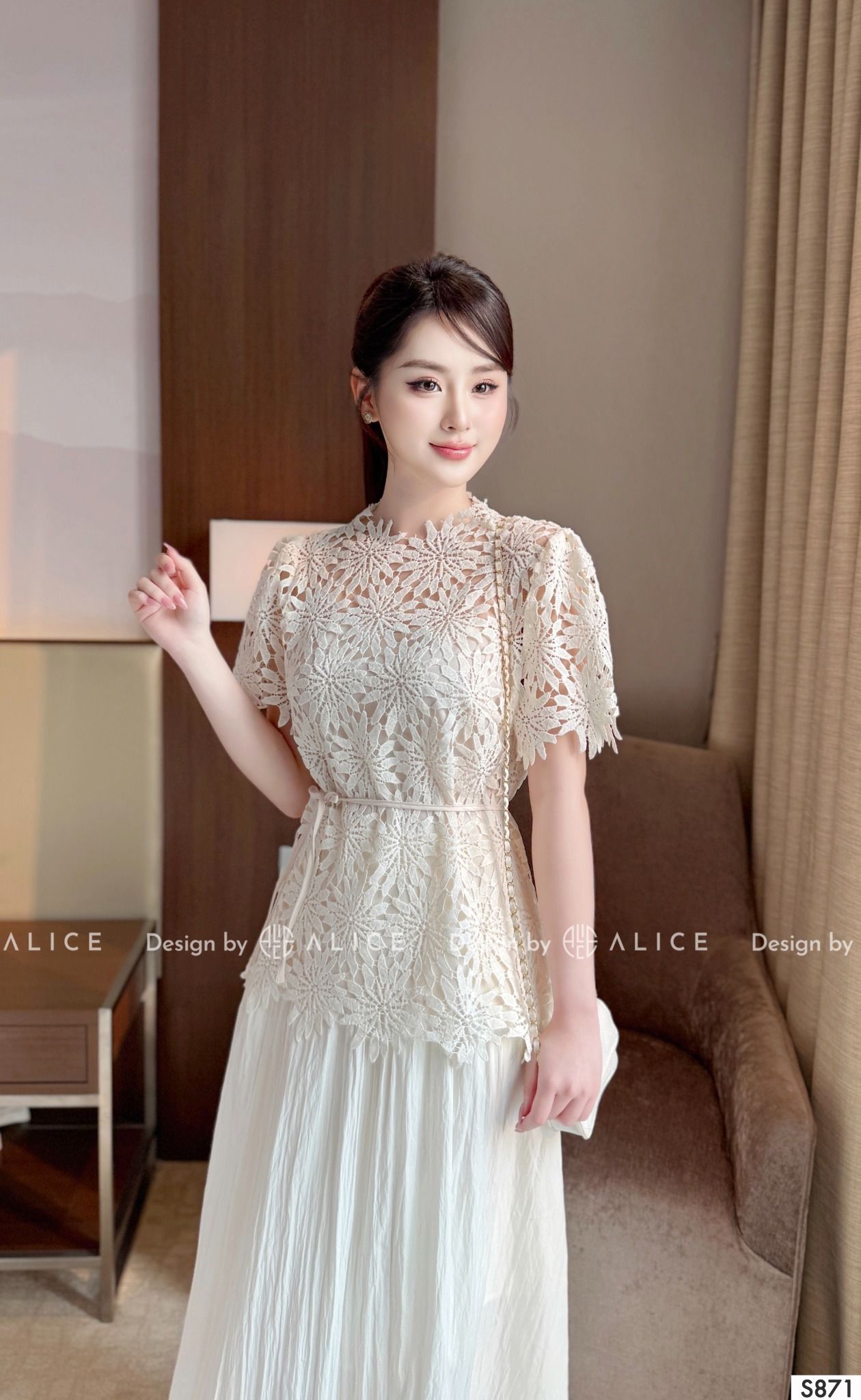  Set Áo Chất Ren Chân Váy Chất Tơ Nhăn S871 