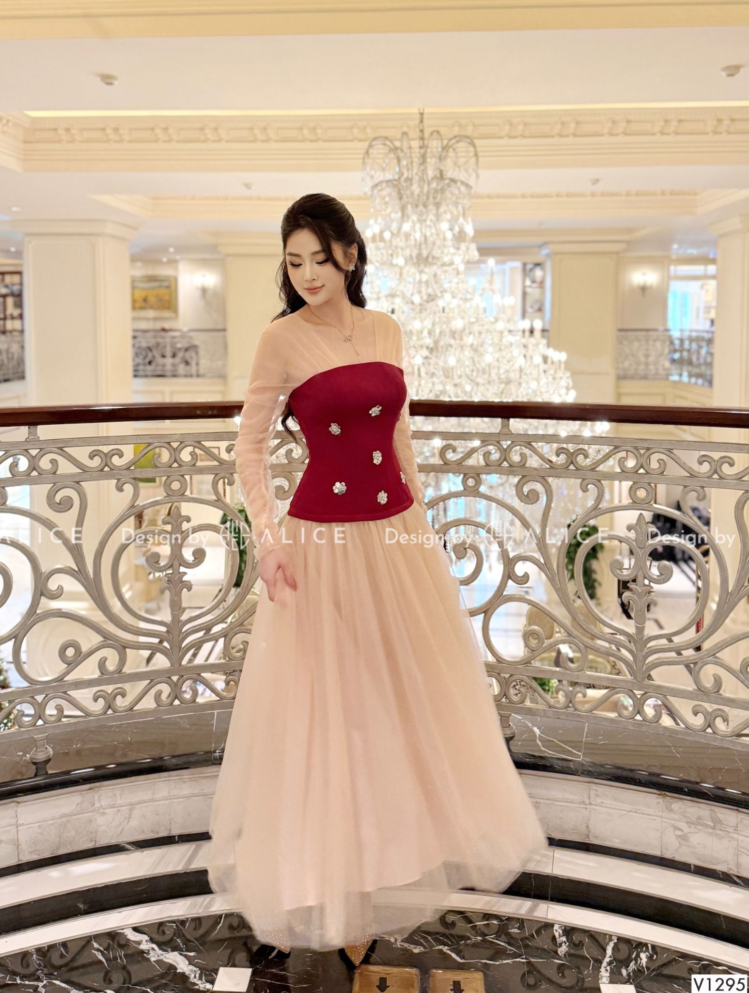  Váy Chất Chéo Rubi Phối Lưới V1295 