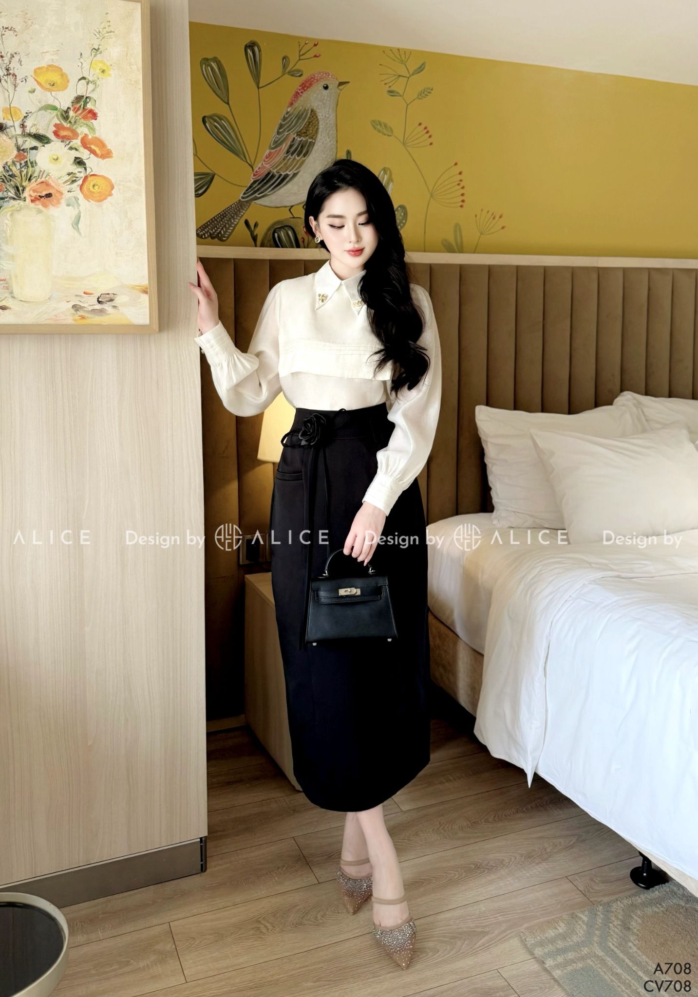  Set Áo Chân Váy Tơ Óng S708 