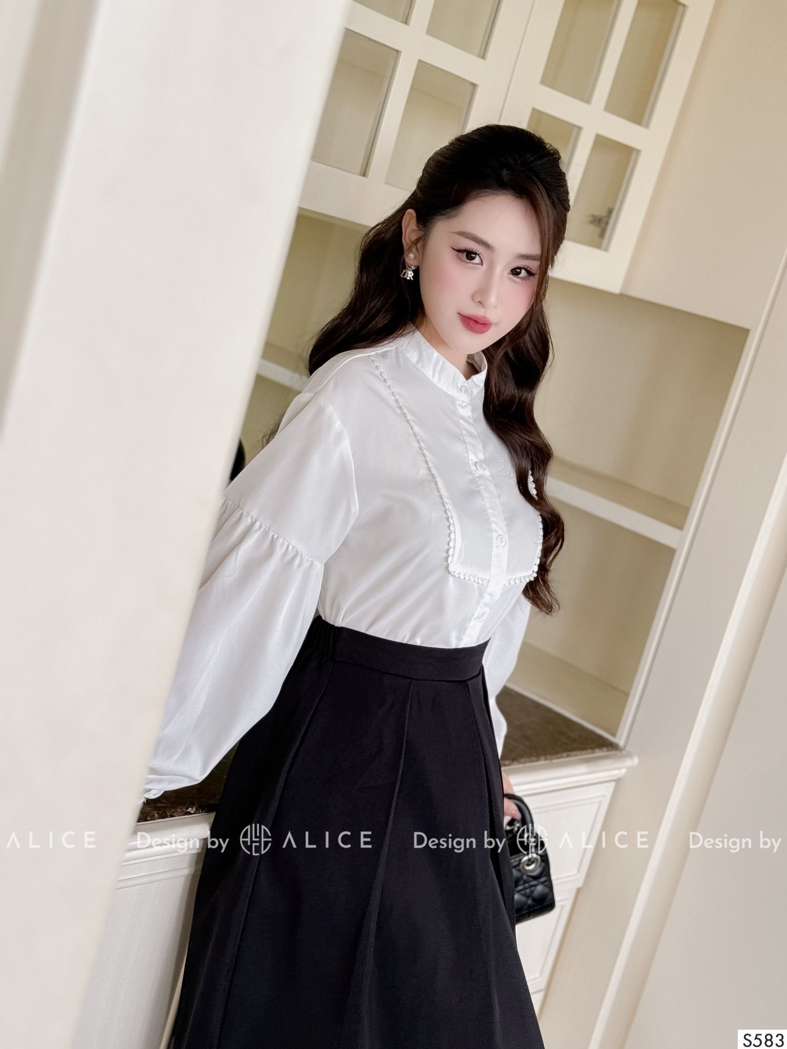  Set Áo Sơ Phối Chân Váy Dài Công Sở S583 